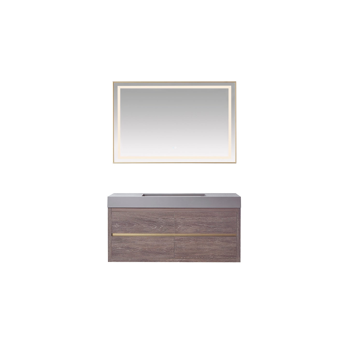 Palencia 48" Single Sink Wall-Mount Bath Vanity in North Carolina Oak with Grey Composite Integral Square Sink Top and Mirror