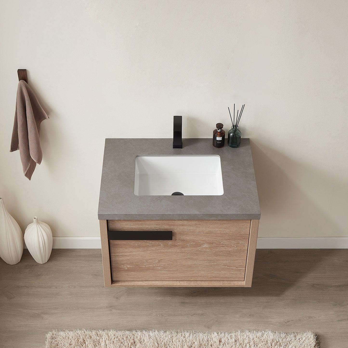 Carcastillo 30" Single Sink Bath Vanity in North American Oak with Grey Sintered Stone Top