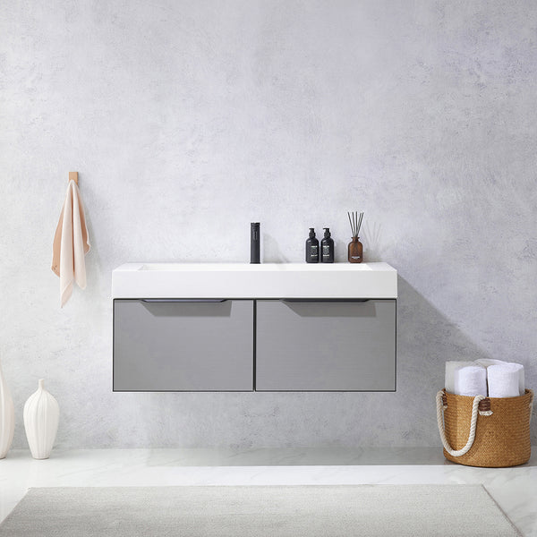 Vegadeo 48 Single Sink Bath Vanity in Grey with White One-Piece Composite Stone Sink Top