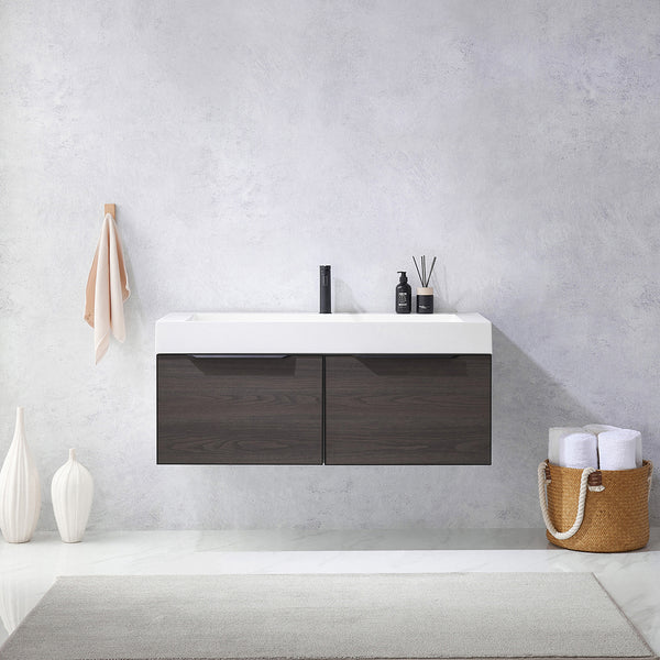 Vegadeo 48 Single Sink Bath Vanity in Suleiman Oak with White One-Piece Composite Stone Sink Top