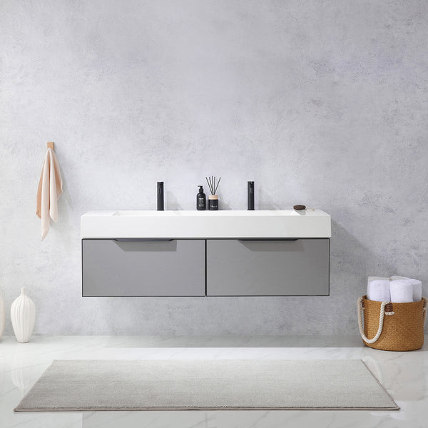 Vegadeo 60 Double Sink Bath Vanity in Grey with White One-Piece Composite Stone Sink Top