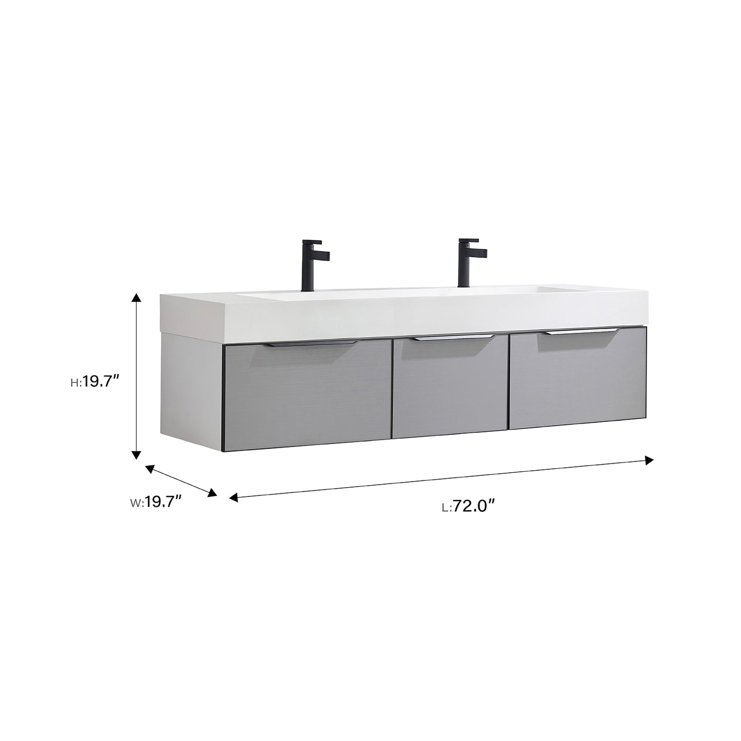Vegadeo 72" Double Sink Bath Vanity in Grey with White One-Piece Composite Stone Sink Top and Mirror