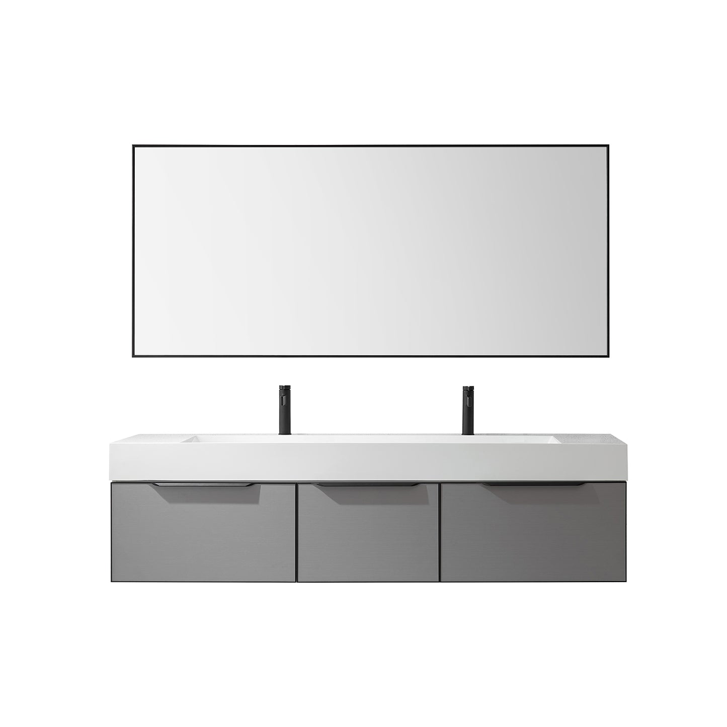 Vegadeo 72" Double Sink Bath Vanity in Grey with White One-Piece Composite Stone Sink Top and Mirror