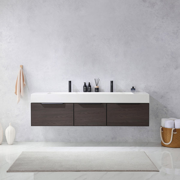 Vegadeo 72 Double Sink Bath Vanity in Suleiman Oak with White One-Piece Composite Stone Sink Top