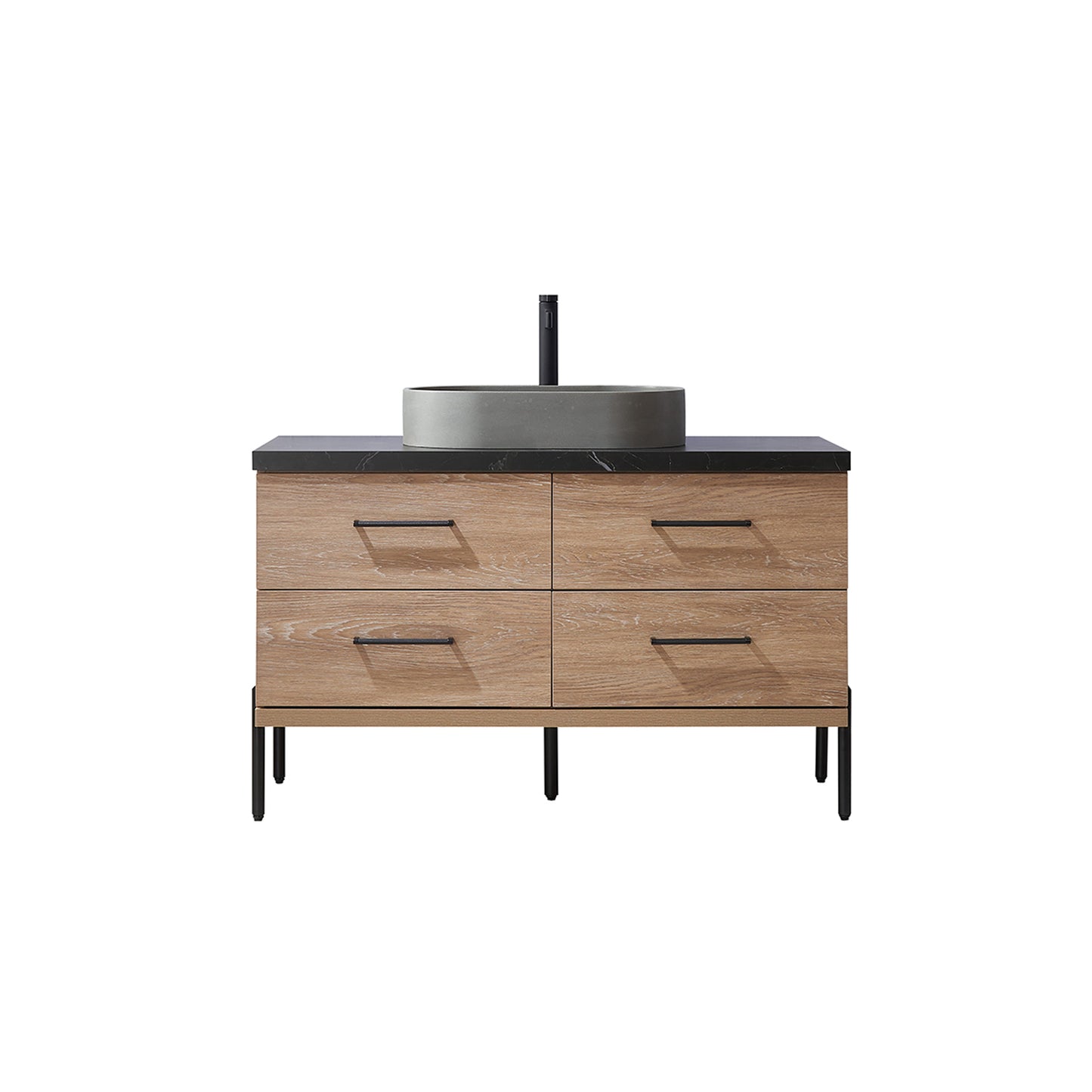 Trento 48" Single Sink Bath Vanity in North American Oak with Black Centered Stone Top with Concrete Sink