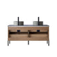 Trento 60" Double Sink Bath Vanity in North American Oak with Black Centered Stone Top with Concrete Sink and Mirror