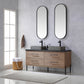 Trento 60" Double Sink Bath Vanity in North American Oak with Black Centered Stone Top with Concrete Sink and Mirror