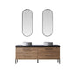 Trento 72" Double Sink Bath Vanity in North American Oak with Black Centered Stone Top with Concrete Sink and Mirror