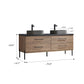 Trento 72" Double Sink Bath Vanity in North American Oak with Black Centered Stone Top with Concrete Sink and Mirror