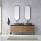 Trento 72" Double Sink Bath Vanity in North American Oak with Black Centered Stone Top with Concrete Sink and Mirror