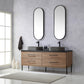 Trento 72" Double Sink Bath Vanity in North American Oak with Black Centered Stone Top with Concrete Sink and Mirror