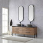 Trento 72" Double Sink Bath Vanity in North American Oak with Black Centered Stone Top with Concrete Sink and Mirror