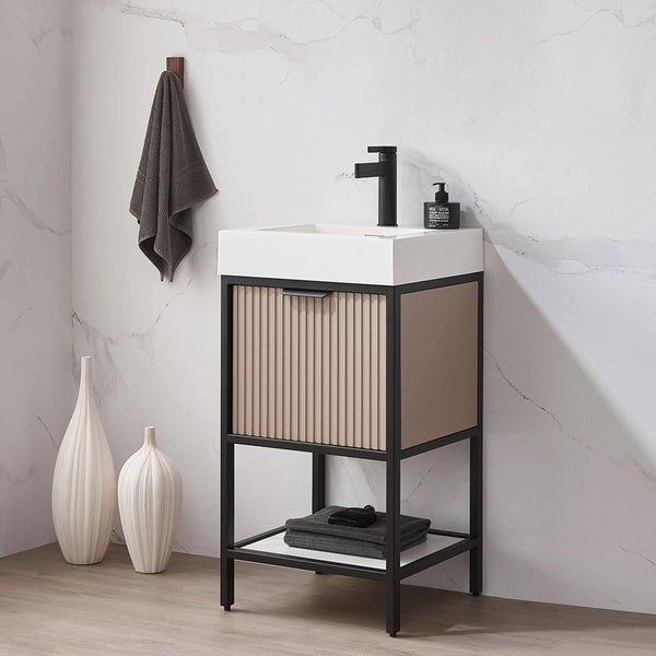Marcilla 18 Single Sink Bath Vanity in Almond Coffee with One-Piece Composite Stone Sink Top