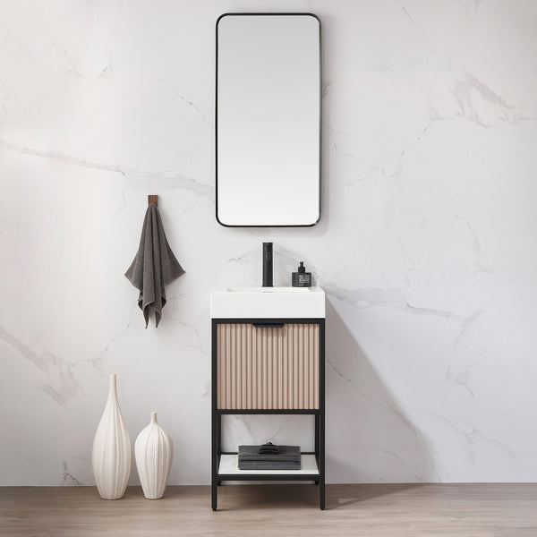 Marcilla 18 Single Sink Bath Vanity in Almond Coffee with One-Piece Composite Stone Sink Top and Mirror