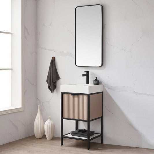 Marcilla 18" Single Sink Bath Vanity in Almond Coffee with One-Piece Composite Stone Sink Top and Mirror