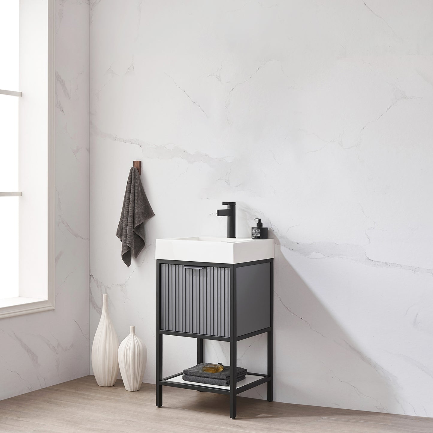 Marcilla 18" Single Sink Bath Vanity in Grey with One-Piece Composite Stone Sink Top