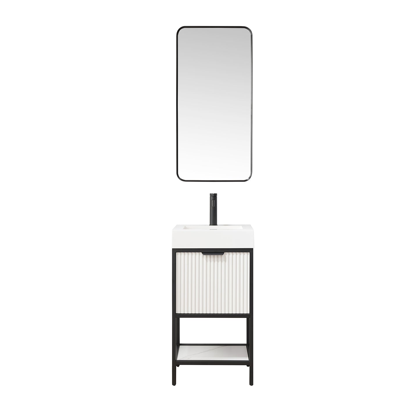 Marcilla 18" Single Sink Bath Vanity in White with One-Piece Composite Stone Sink Top and Mirror