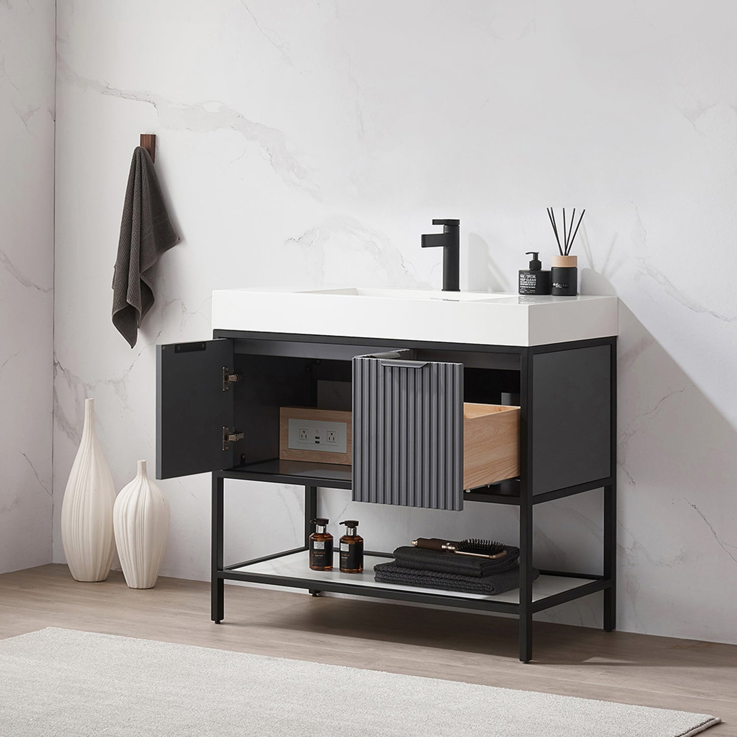 Marcilla 36" Single Sink Bath Vanity in Grey with One-Piece Composite Stone Sink Top