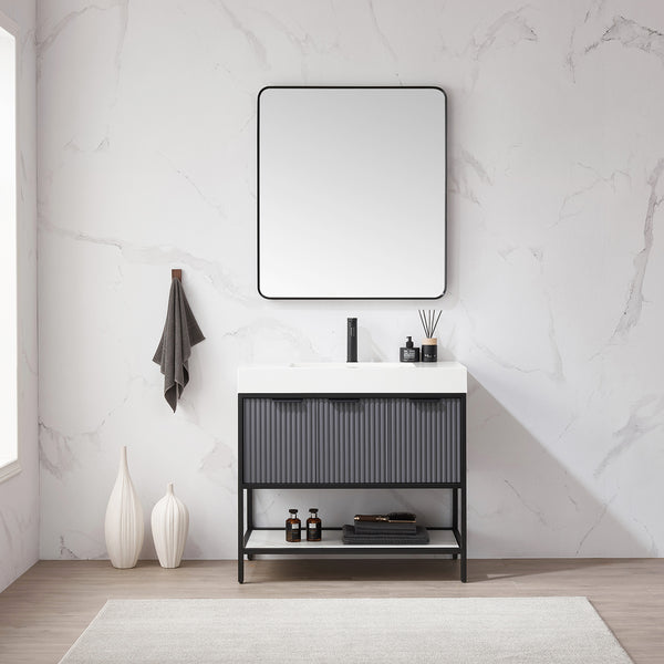 Marcilla 36 Single Sink Bath Vanity in Grey with One-Piece Composite Stone Sink Top and Mirror