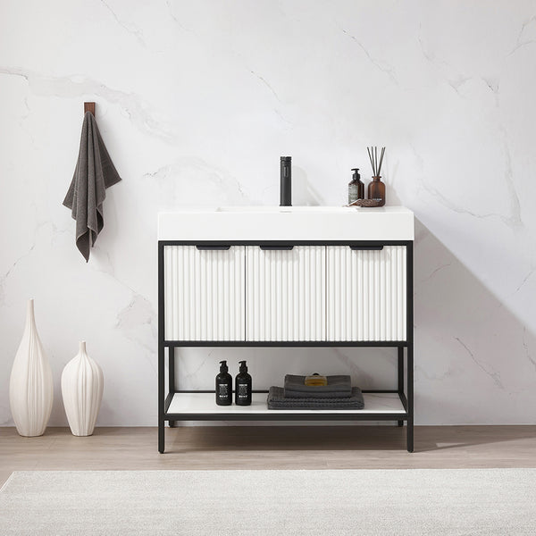 Marcilla 36 Single Sink Bath Vanity in White with One-Piece Composite Stone Sink Top