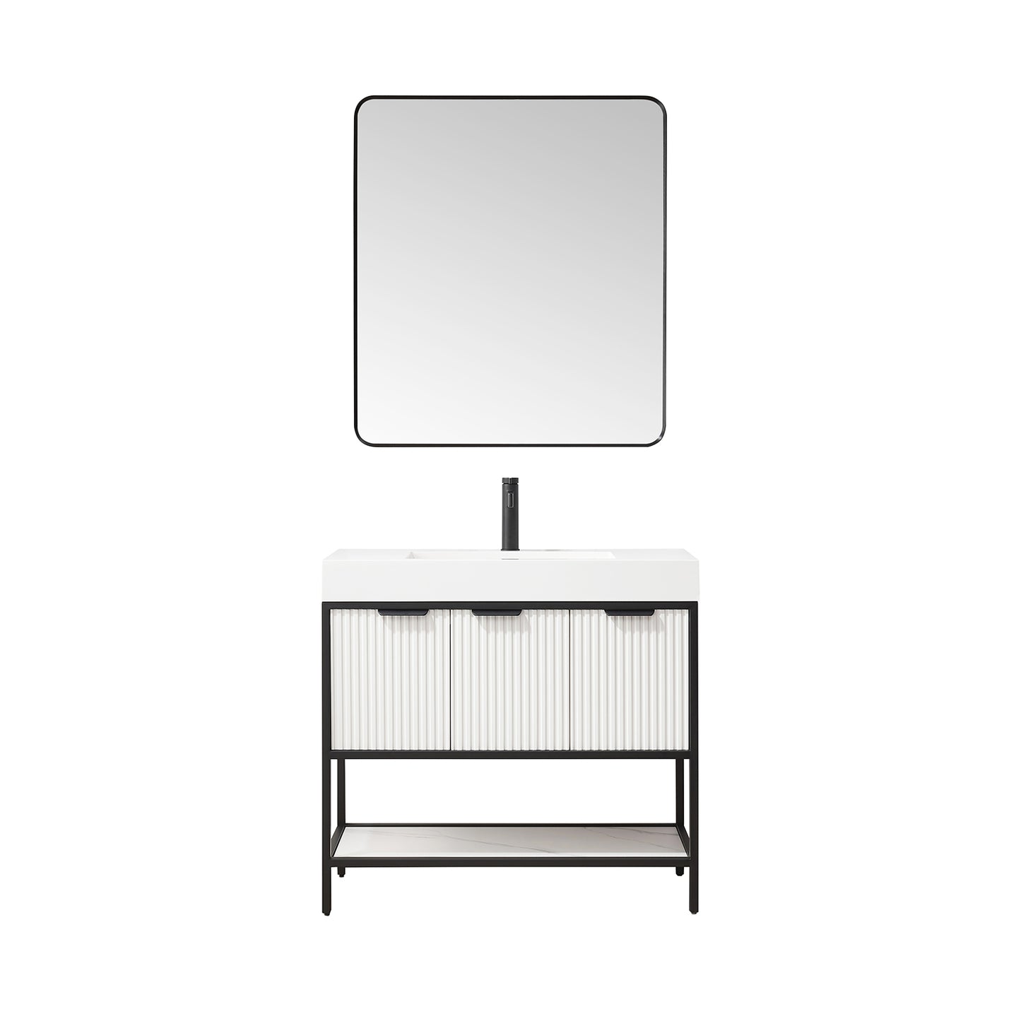 Marcilla 36" Single Sink Bath Vanity in White with One-Piece Composite Stone Sink Top and Mirror
