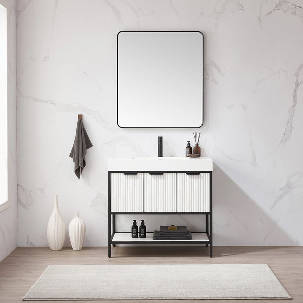 Marcilla 36 Single Sink Bath Vanity in White with One-Piece Composite Stone Sink Top and Mirror