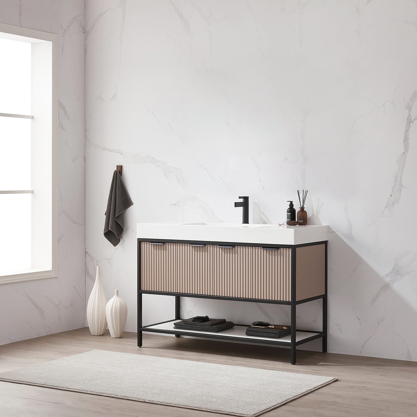 Marcilla 48" Single Sink Bath Vanity in Almond Coffee with One-Piece Composite Stone Sink Top