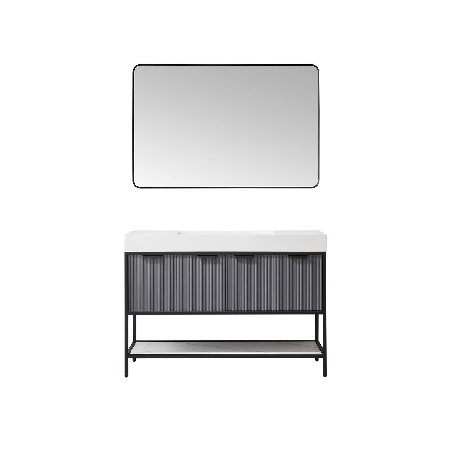 Marcilla 48" Single Sink Bath Vanity in Grey with One-Piece Composite Stone Sink Top and Mirror