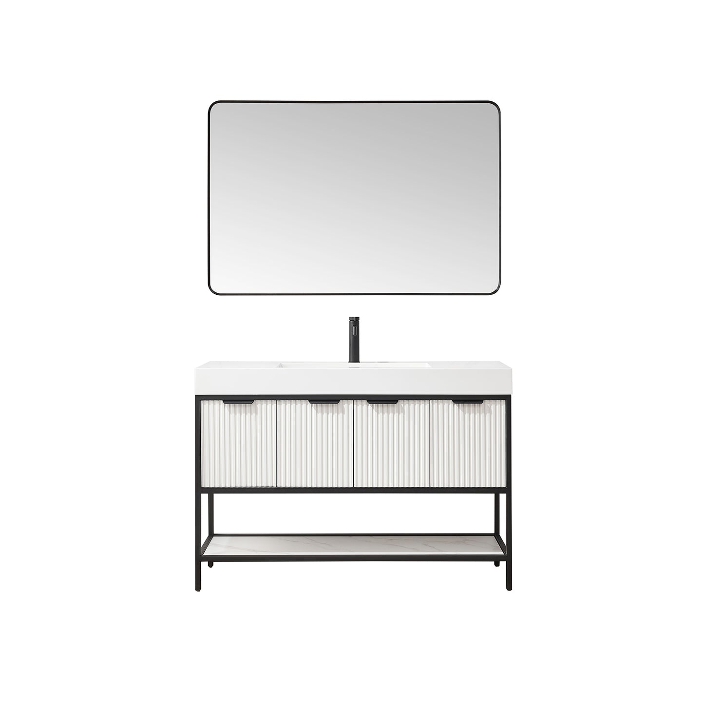Marcilla 48" Single Sink Bath Vanity in White with One-Piece Composite Stone Sink Top and Mirror