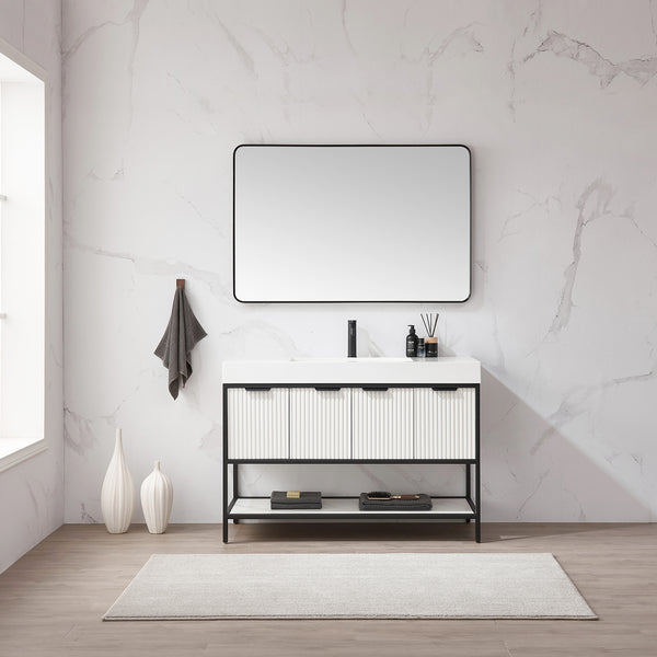 Marcilla 48 Single Sink Bath Vanity in White with One-Piece Composite Stone Sink Top and Mirror