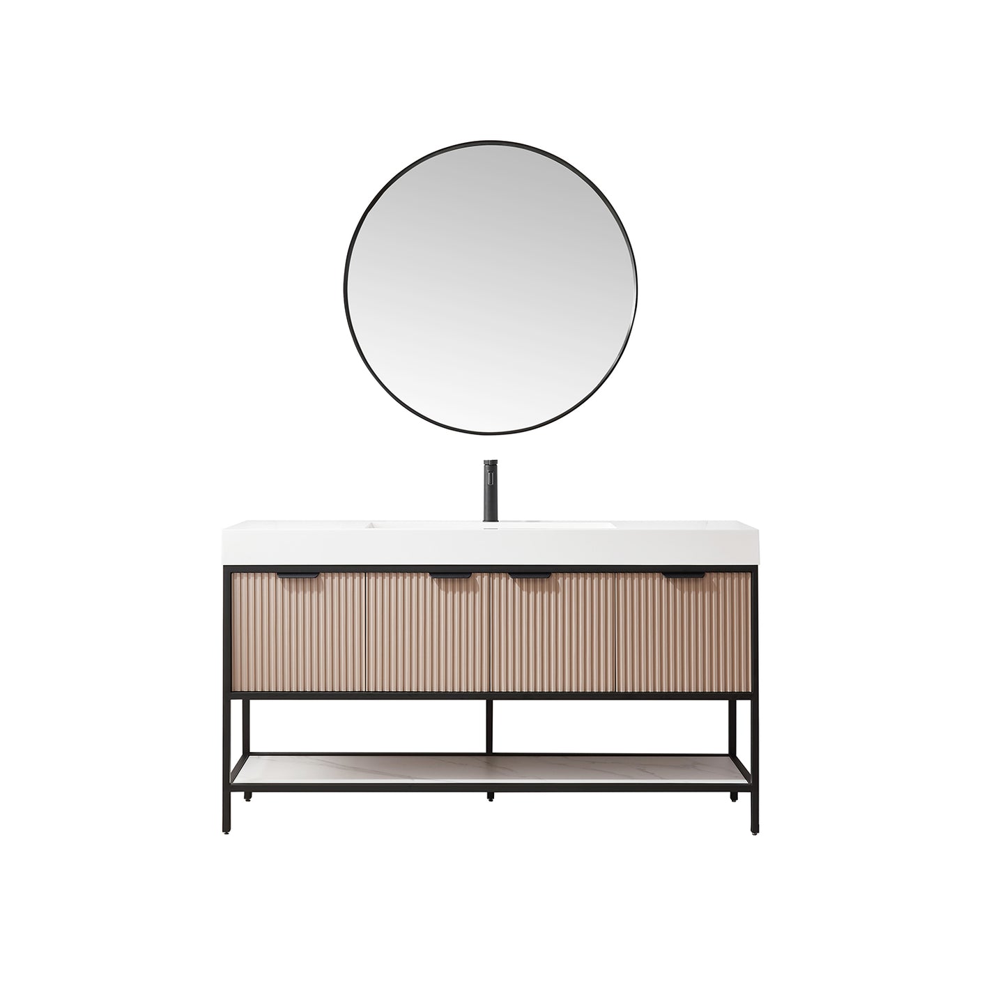 Marcilla 60" Single Sink Bath Vanity in Almond Coffee with One-Piece Composite Stone Sink Top and Mirror