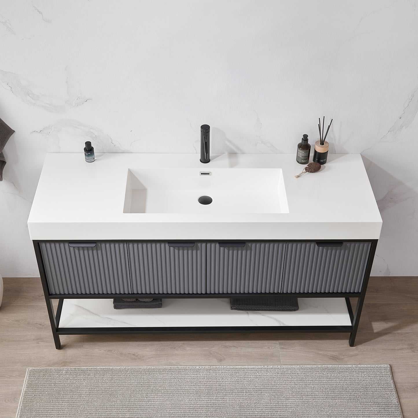 Marcilla 60" Single Sink Bath Vanity in Grey with One-Piece Composite Stone Sink Top