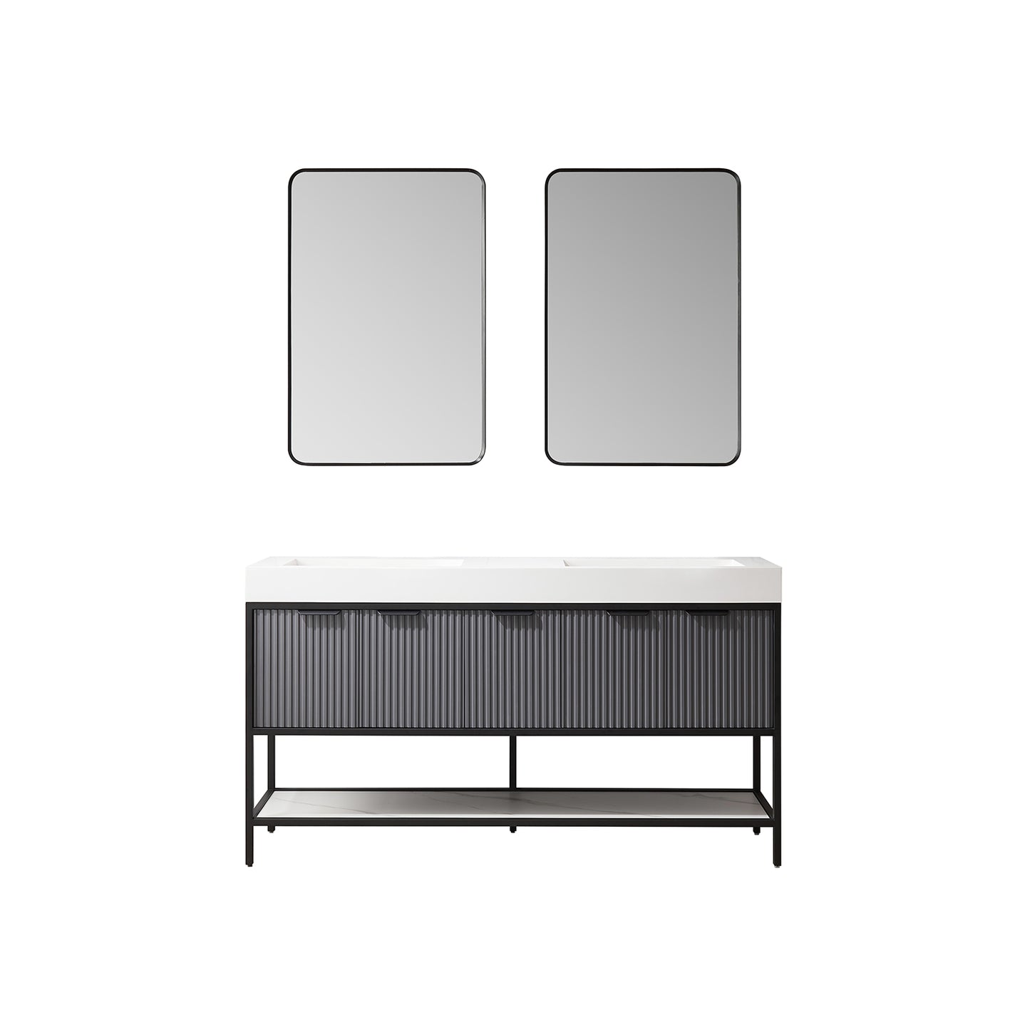 Marcilla 60" Double Sink Bath Vanity in Grey with One-Piece Composite Stone Sink Top and Mirror