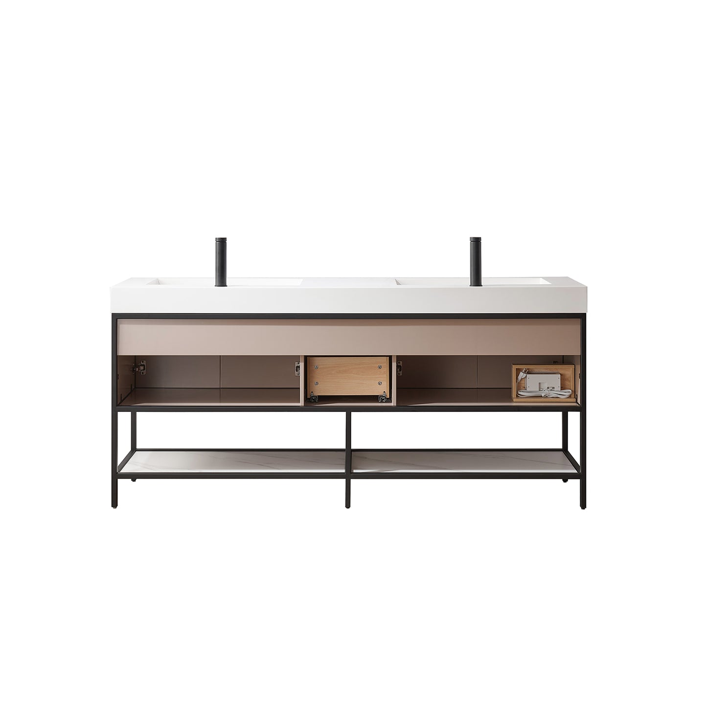 Marcilla 72" Double Sink Bath Vanity in Almond Coffee with One-Piece Composite Stone Sink Top