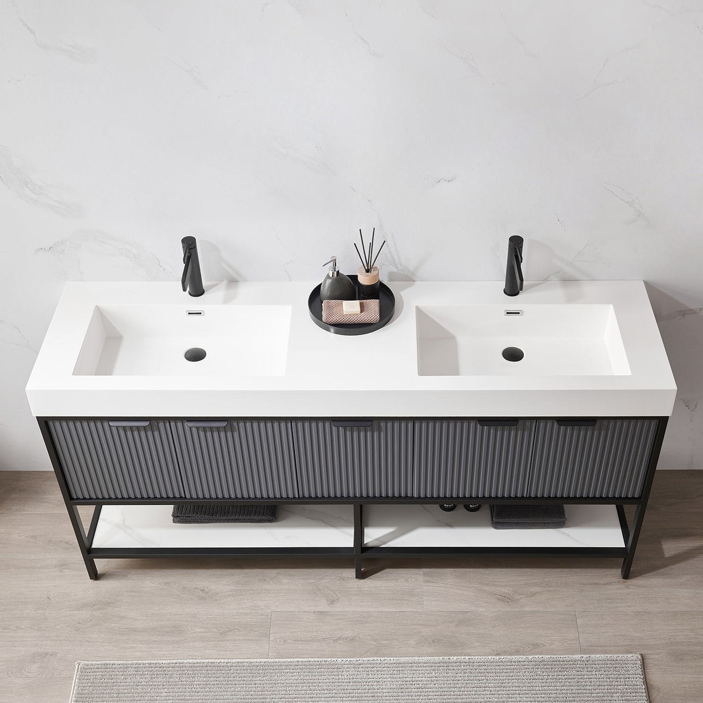 Marcilla 72" Double Sink Bath Vanity in Grey with One-Piece Composite Stone Sink Top