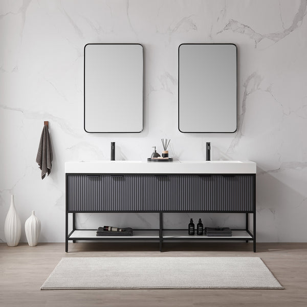 Marcilla 72 Double Sink Bath Vanity in Grey with One-Piece Composite Stone Sink Top and Mirror