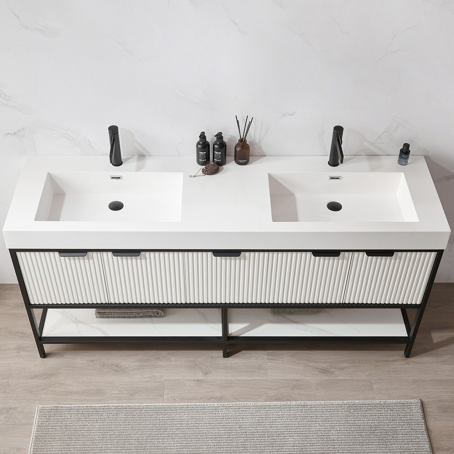 Marcilla 72" Double Sink Bath Vanity in White with One-Piece Composite Stone Sink Top