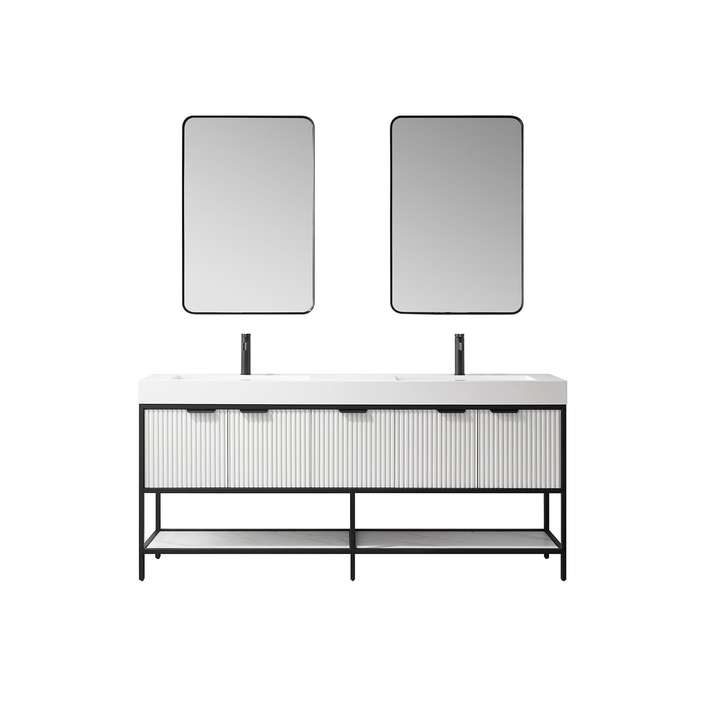 Marcilla 72" Double Sink Bath Vanity in White with One-Piece Composite Stone Sink Top and Mirror