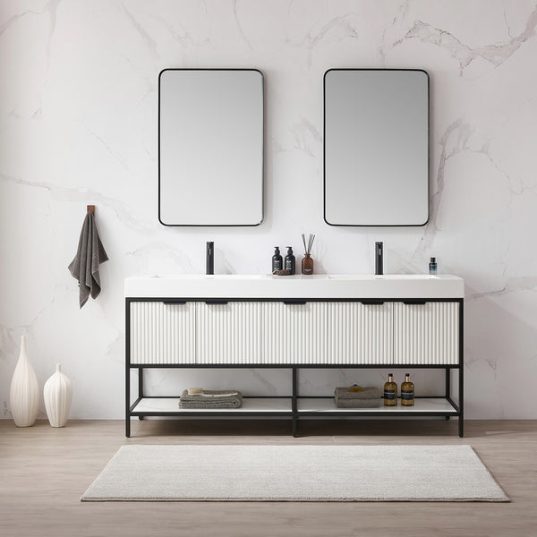 Marcilla 72 Double Sink Bath Vanity in White with One-Piece Composite Stone Sink Top and Mirror