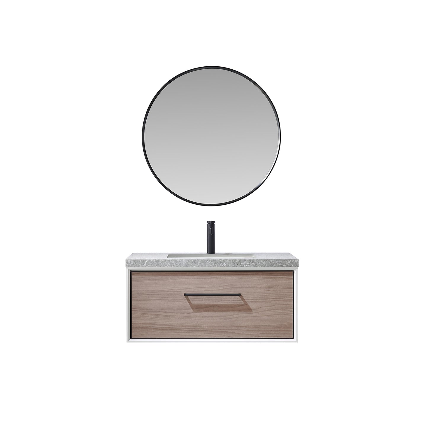 Caparroso 36" Single Sink Bath Vanity in Light Walnut with Grey Sintered Stone Top and Mirror