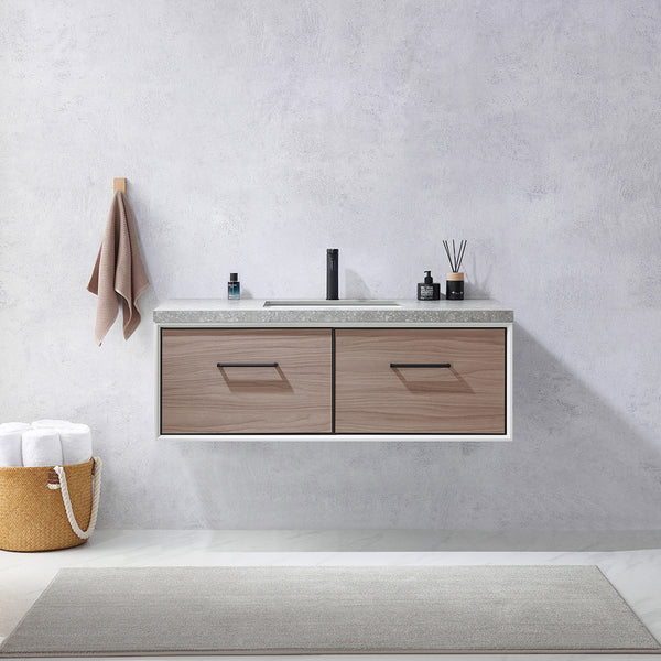 Caparroso 48 Single Sink Bath Vanity in Light Walnut with Grey Sintered Stone Top