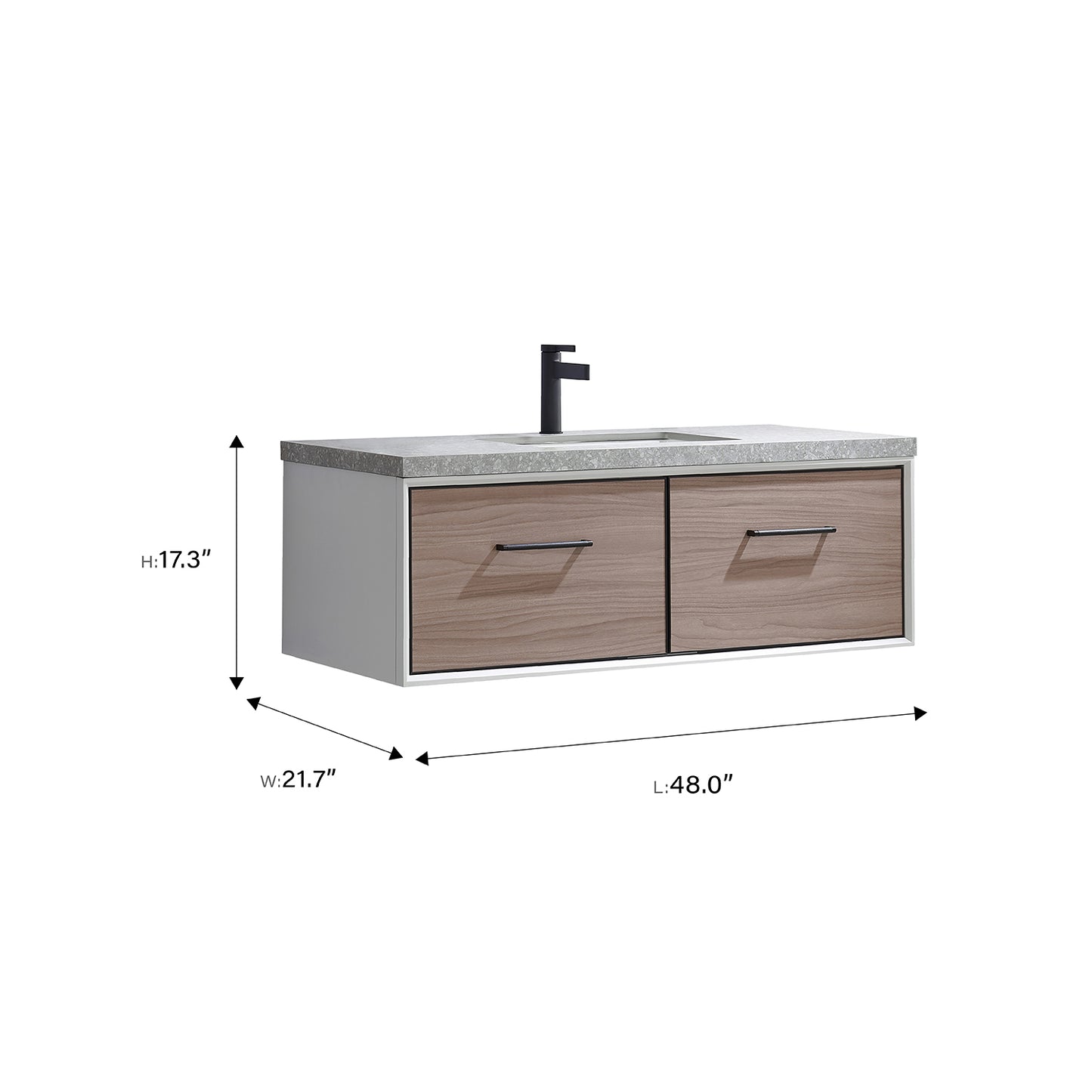 Caparroso 48" Single Sink Bath Vanity in Light Walnut with Grey Sintered Stone Top and Mirror