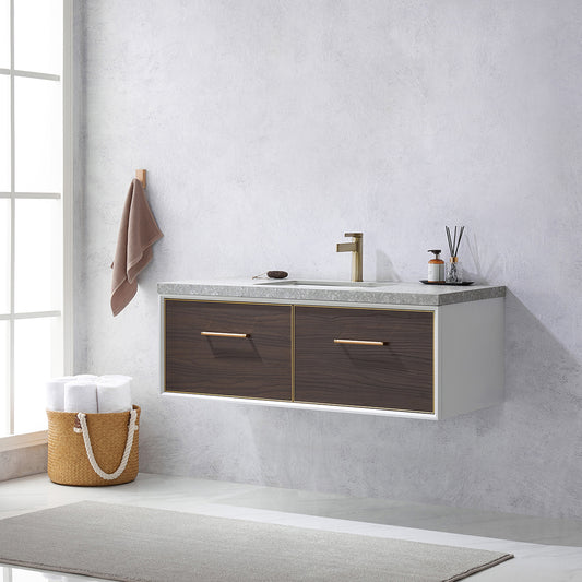 Caparroso 48" Single Sink Bath Vanity in Dark Walnut  with Grey Sintered Stone Top