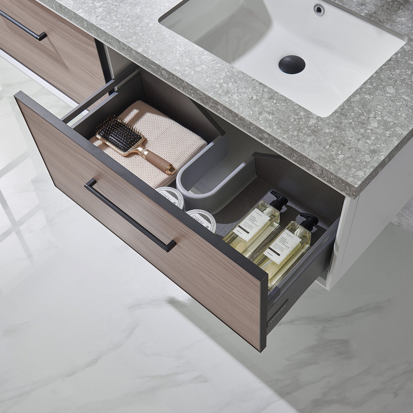 Caparroso 60" Double Sink Bath Vanity in Light Walnut with Grey Sintered Stone Top