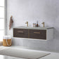 Caparroso 60" Double Sink Bath Vanity in Dark Walnut  with Grey Sintered Stone Top