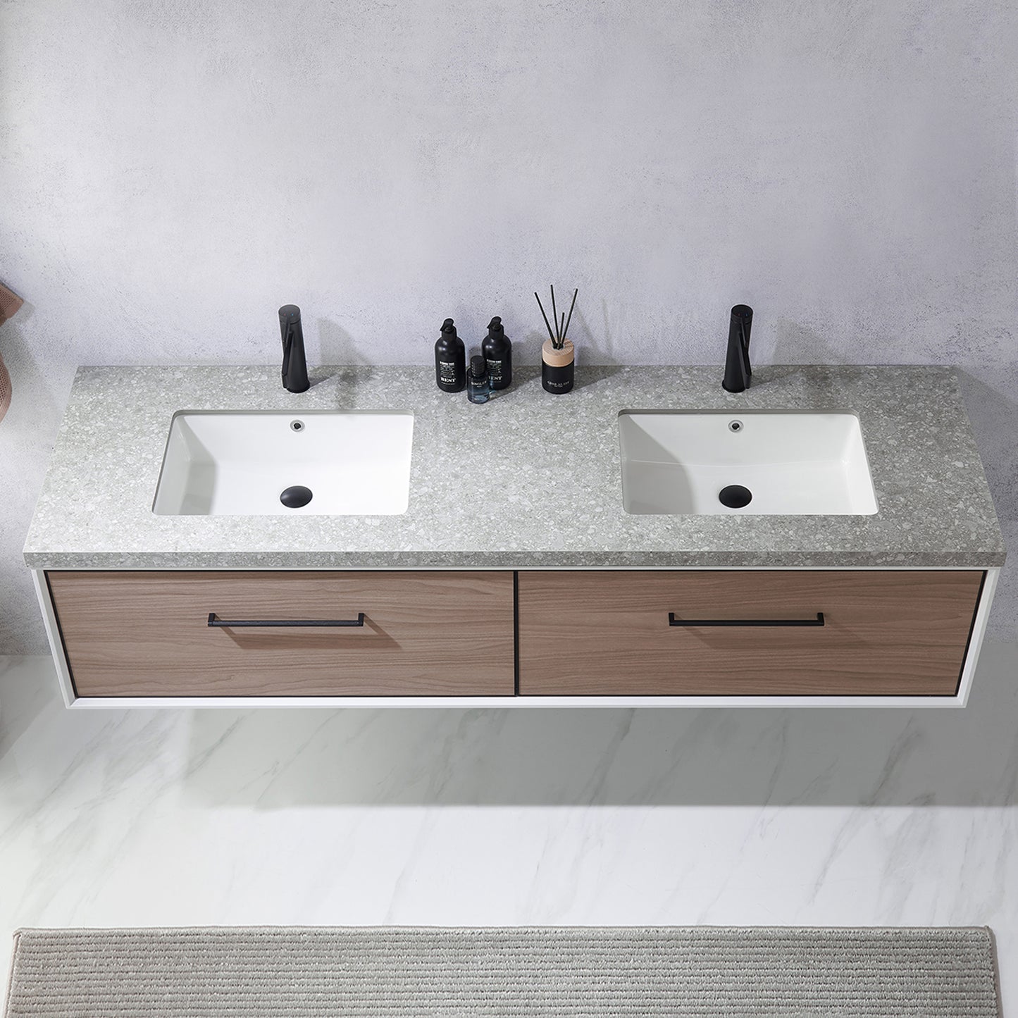Caparroso 72" Double Sink Bath Vanity in Light Walnut with Grey Sintered Stone Top