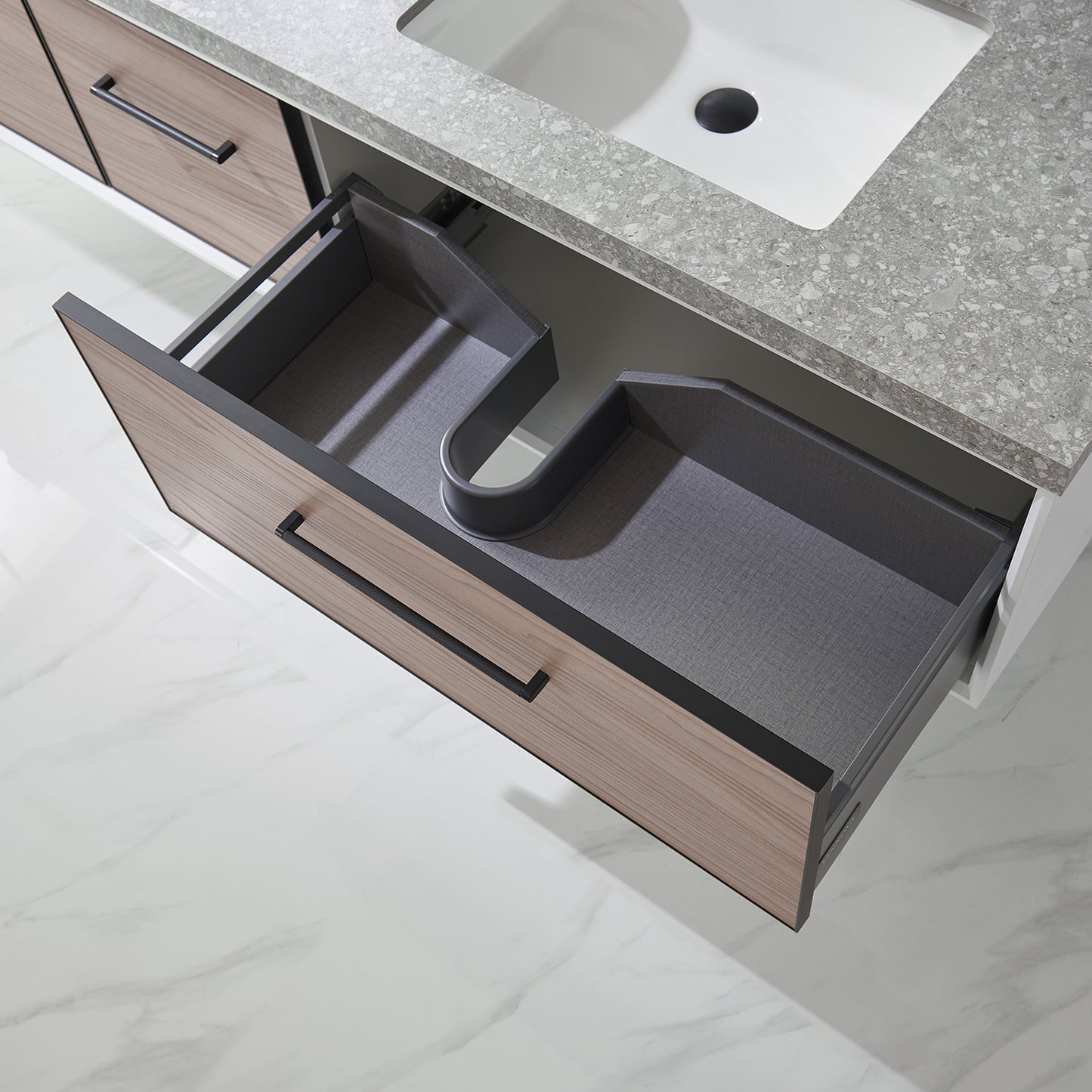 Caparroso 84" Double Sink Bath Vanity in Light Walnut with Grey Sintered Stone Top and Mirror