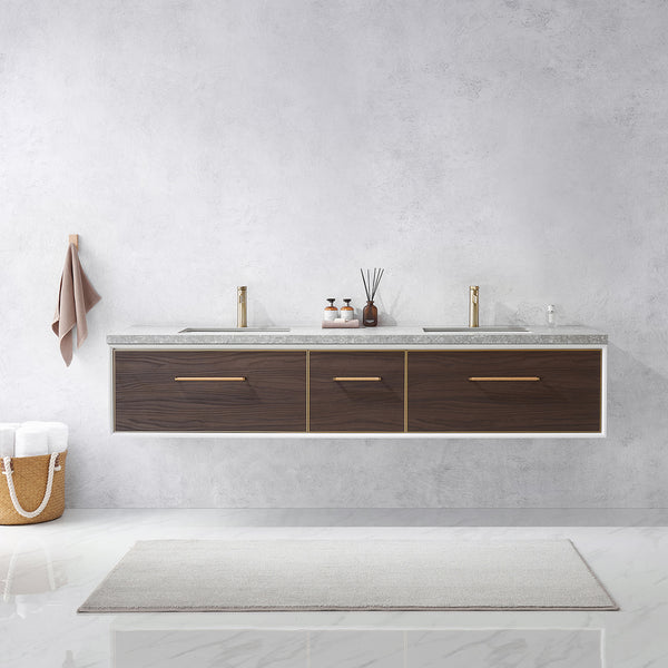 Caparroso 84 Double Sink Bath Vanity in Dark Walnut  with Grey Sintered Stone Top