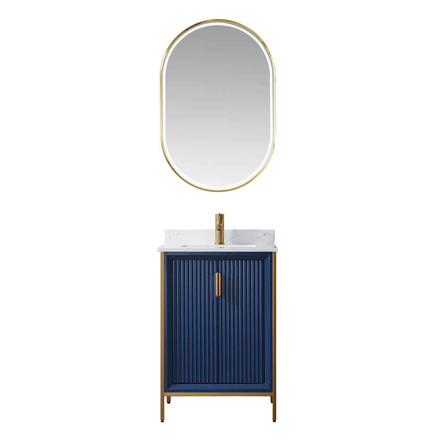 Granada 24" Vanity in Royal Blue with White Composite Grain Stone Countertop With Mirror