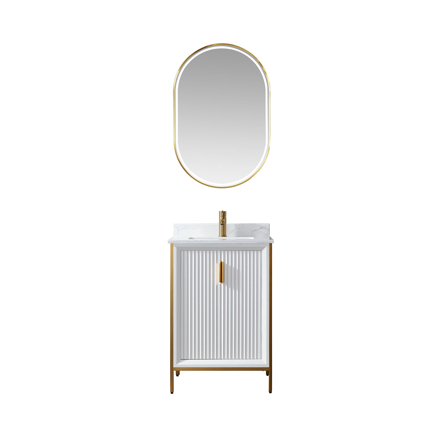 Granada 24" Vanity in White with White Composite Grain Stone Countertop With Mirror